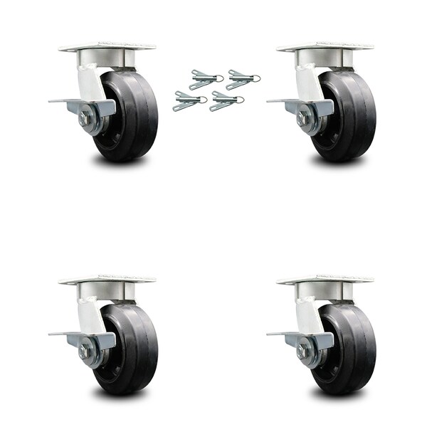 Service Caster 5 Inch Kingpinless Rubber on Steel Wheel Caster Set Brake and Swivel Lock SCC SCC-KP30S520-RSR-SLB-BSL-4 - main